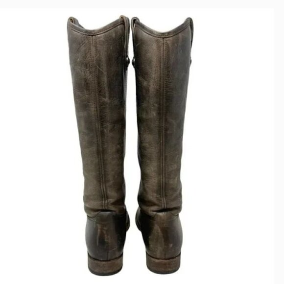 Frye Melissa Button Taupe/Brown Distressed Leather Riding Boots - Size 8 - Picture 6 of 10